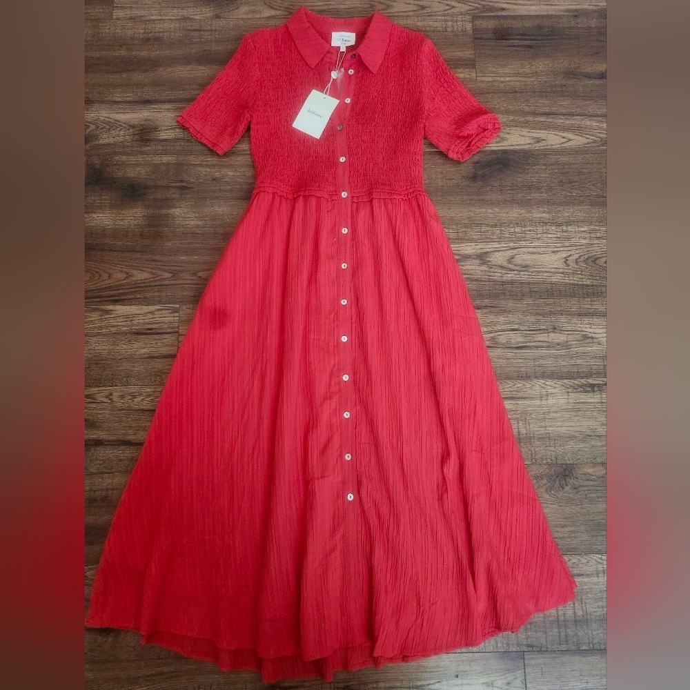 Bohme Red Button-Down Maxi Dress